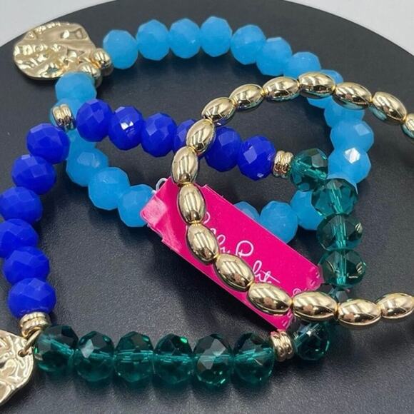 Lilly Pulitzer Mermaid Grotto Bracelet Set of Three stretch bracelets Blue New - Picture 3 of 11